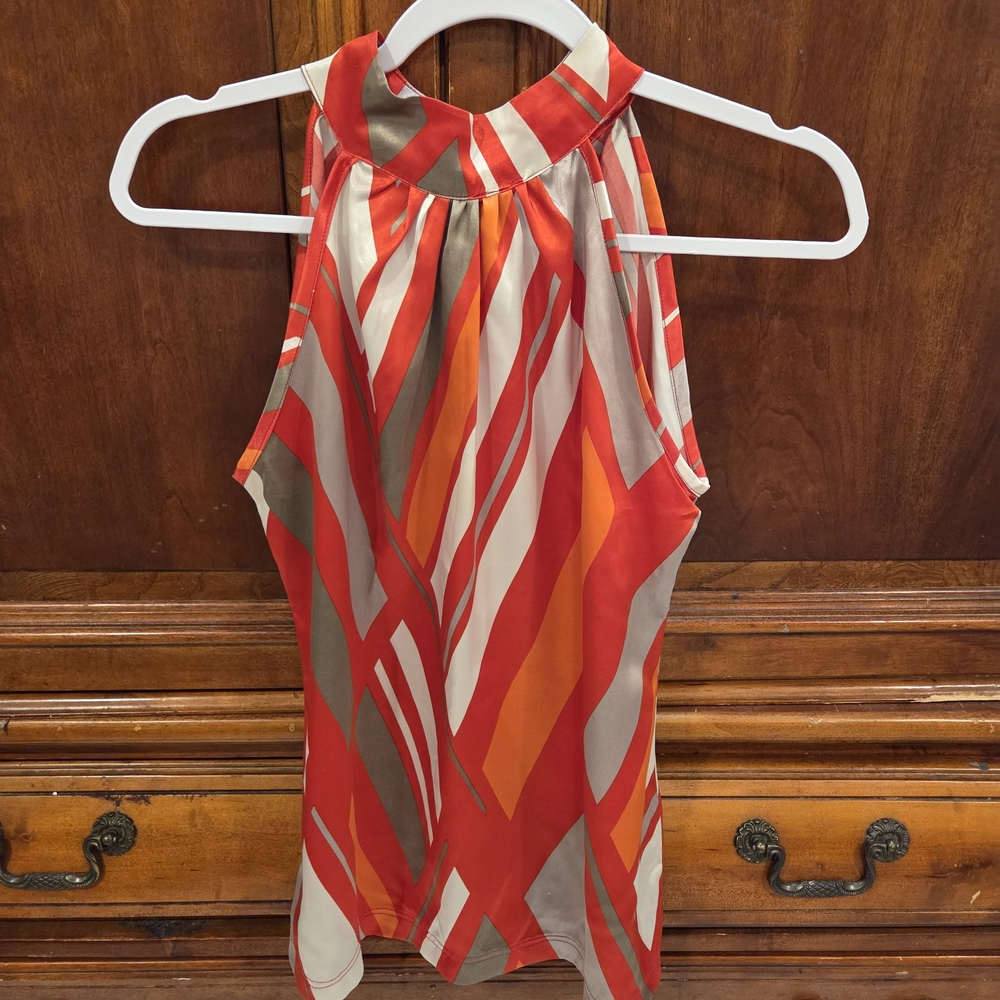 Vibrant Red and Orange Women's Geometric Blouse